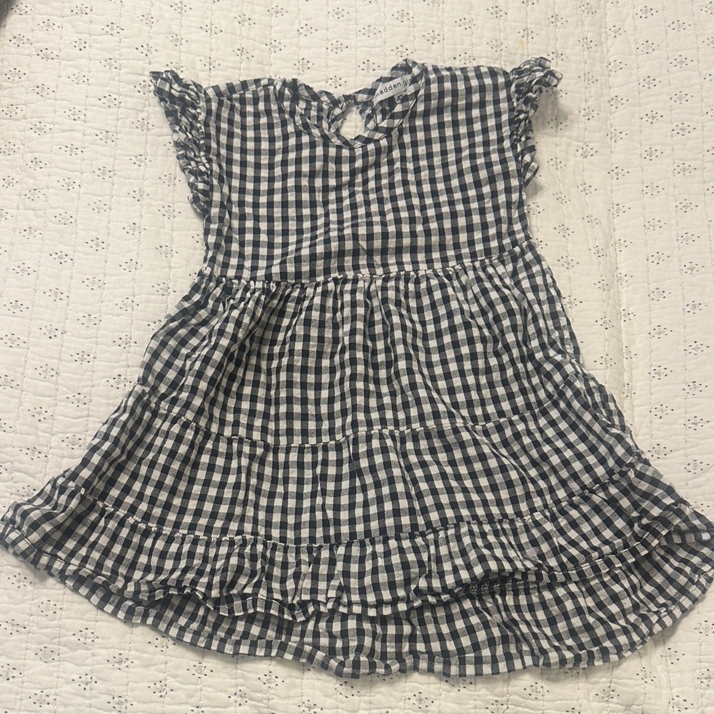 Madden Girl Navy & White Gingham Ruffle Tiered Dress